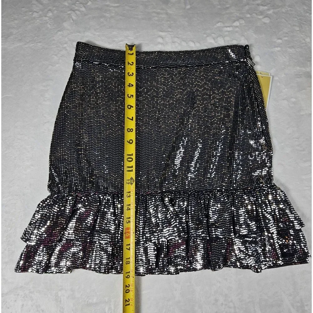 Michael Kors Medium Black Metallic Dot Tiered Ruffle Hem‎ Skirt Whimsigoth Disco